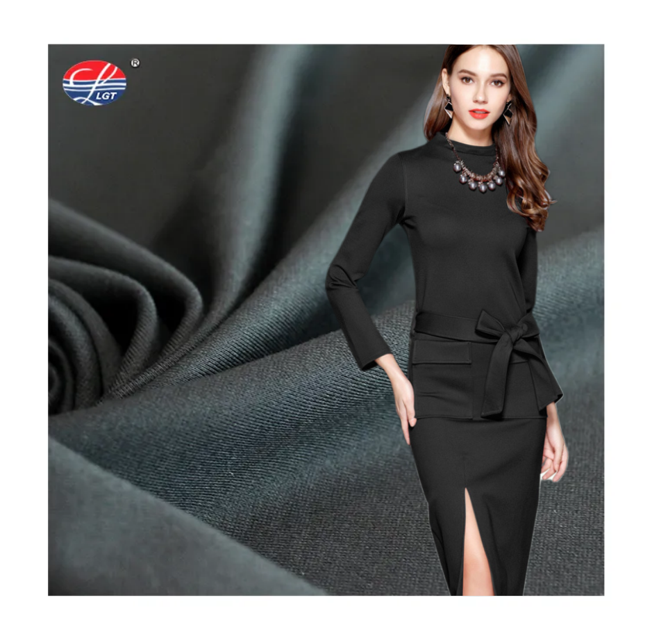 High Quality Black 62%Rayon 32%Nylon 6%Spandex Ponte Roma Double Sided Knit Fabric for Dress or Loungewear