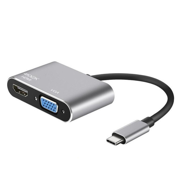 2in1 USB-C Docking Station to HDMI-Compatible VGA Converter Dual Video Ports Adapter for Macbook Laptop Phone to TV Projector