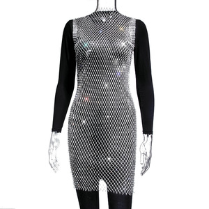 Estate calda spiaggia donna Sexy scintillio nero strass a rete Cover up <span class=keywords><strong>abito</strong></span> Glitter <span class=keywords><strong>Mini</strong></span> abiti da festa - Product Image 5
