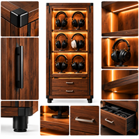 Lemari Display Audio Headphone Walnut Custom dengan Lampu LED, Penyimpanan Headset Kayu, Furnitur Koleksi Audiophile