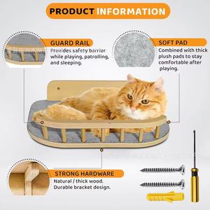 Wooden Cat Hammock Wall Mounted Semi Circle Pet <b>Bed</b> With Scratching <b>Pad</b> For Cats - Product Image 2