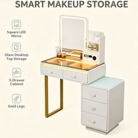 Ensemble de coiffeuse de luxe européen à LED avec miroir tactile ovale, table de maquillage et armoire latérale de rangement pour chambre à coucher