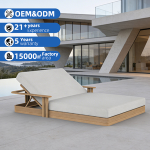Chaise longue en teck avec parasol, <span class=keywords><strong>lit</strong></span> de jour pour piscine, mobilier d'extérieur pour plage, jardin, hôtel, transat inclinable, ensemble d'extérieur - Product Image 1