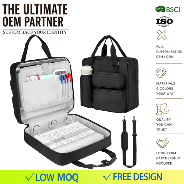 Factory Custom Waterproof Business Trip Storage Laptop Tote Bag Crossbody Briefcase Zip Tab Zipper Binder Portfolio Folder Bag