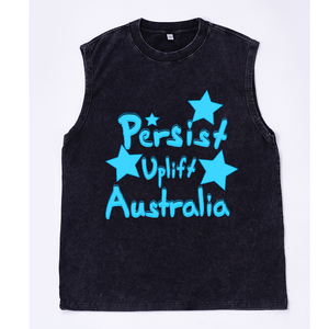 Chaleco Retro Oversize Lavado Azul Claro con Estampado de Estrella y Letras 'Uplift Australia' Estilo Urbano, Venta al por Mayor desde Almacén de EE. UU. - Product Image 5