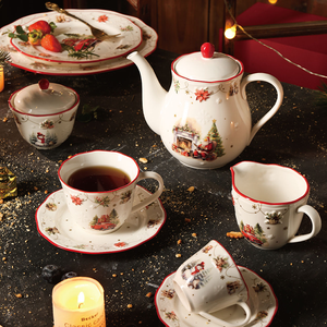 Ensemble de tasses à thé en porcelaine rouge avec motif de Père Noël de Noël populaire, ensemble de tasses à café en céramique de luxe - Product Image 1