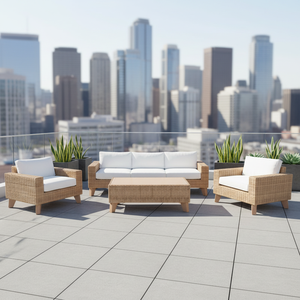 Moderno y Lujoso Conjunto de Sofás Seccionales de Mimbre y Ratán para Jardín, Patio o Balcón, con Estructura de Aluminio Resistente a la Intemperie y Cojines, Color Blanco - Product Image 2