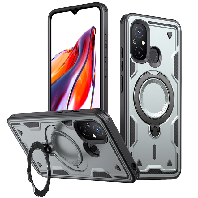 For Xiaomi Redmi 12C 4G Hybrid Protective Cover 360°Rotating Kickstand Magnetic Armor Case Shockproof TPU+PC Mobile Phone Case