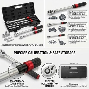 Set Kunci Torsi Ratchet 6 Buah 1/2-Inch Drive Dapat Diatur 10-170 N.m Operasi Manual Bahan Baja Chrome Vanadium - Laris Terjual - Product Image 3