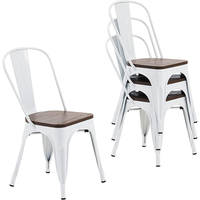 Chaise de salle à manger vintage Toliix en métal industriel avec assise en bois pour bar, café, restaurant, maison - Vente en gros