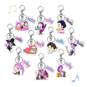 Custom Printed Holographic Anime Epoxy Charm Keychain Cartoon Metal Design with UV Printing on Acrylic Plastic Wholesale