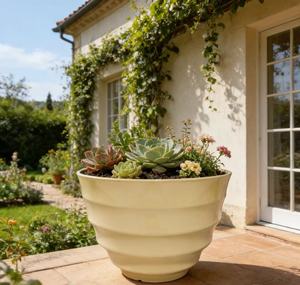 <span class=keywords><strong>Pot</strong></span> <span class=keywords><strong>de</strong></span> fleurs en plastique brillant <span class=keywords><strong>de</strong></span> grande taille, texture multi-circulaire, 12''/16'', trou <span class=keywords><strong>de</strong></span> drainage, léger, durable, pour intérieur/extérieur - Product Image 6