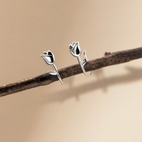 925 Sterling Silber Blumen-Tulpenform Vergoldete Kleine Ohrstecker Modeschmuck für Frauen und Mädchen