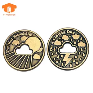 Pièces d'estampage en métal personnalisées Pas de frais de moule Artisanat en métal Antique Gold Rain Cloud Sun Love Lucky Challenge Coin