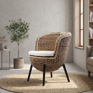Siège de salon de haute qualité, chaise de jardin en bois d'acajou mélangé avec du rotin encadré et tissage de feuille de banane - Product Image 2