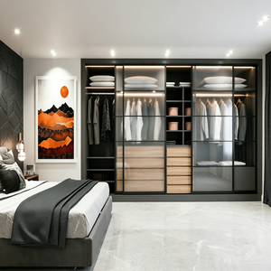 <span class=keywords><strong>Armoire</strong></span>-<span class=keywords><strong>penderie</strong></span> sur mesure BALOM, style italien, modulaire, avec <span class=keywords><strong>portes</strong></span> coulissantes en verre intégrées, pour projet d'appartement - Product Image 1