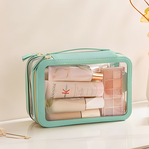 Bolsa de Maquillaje de Viaje Impermeable, Ecológica, de Gran Capacidad, con Cierre de Cremallera Doble y Cuadrado Transparente de PVC, con <span class=keywords><strong>Logotipo</strong></span> Personalizado - Product Image 4