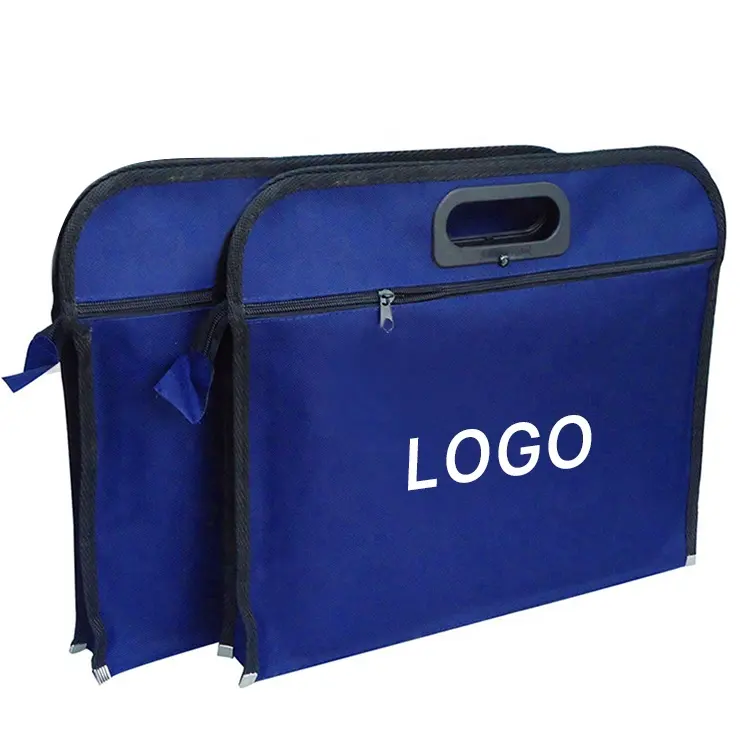 カスタマイズされたロゴ印刷パックB4A4キャンバスコットンブリーフケースオックスフォードジッパーカンファレンスドキュメントトートバッグ