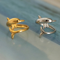 Bague dauphin en acier inoxydable plaqué or 18 carats PVD, étanche et inaltérable, de la marque Fanhua