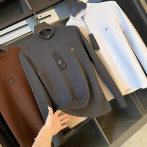 T-shirt Homme Col Rond Manches Longues Coupe Droite en Fibre de Polyester Jacquard 220g, Très Élastique, Décontracté et Tendance, Printemps-Automne - Product Image 1