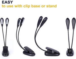 مصباح كتاب قابل لإعادة الشحن بـ 8 مصابيح LED، ذراع مزدوج، إضاءة بيضاء ودافئة، مشبك للقراءة وحامل النوتات الموسيقية، <span class=keywords><strong>3</strong></span> مستويات سطوع، حماية للعين للبيانو - Product Image 6