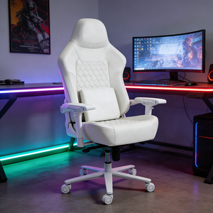 Silla <span class=keywords><strong>de</strong></span> Juego <span class=keywords><strong>de</strong></span> Alta Gama Blanca para <span class=keywords><strong>Videojuegos</strong></span> <span class=keywords><strong>de</strong></span> Carreras, Reclinable, con Reposabrazos Ajustables 4D, Asiento Extra Ancho para Mayor Libertad - Product Image 1