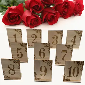 Ychon Wedding Table 1-10 numeri rustici in legno numero di tavolo con Base rustica numeri di fidanzamento di nozze segni di legno