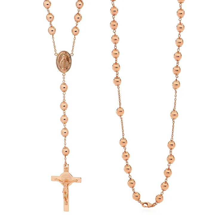 Silver 18k Gold Plated Cross Pendant Rosary Chain Jewelry Pearl Beads Prayer Christian Rosary Necklace
