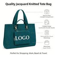 Sac fourre-tout en tricot jacquard de haute qualité, pliable, grande capacité, sac à bandoulière pour le shopping, le travail, la plage, les voyages, style bohème