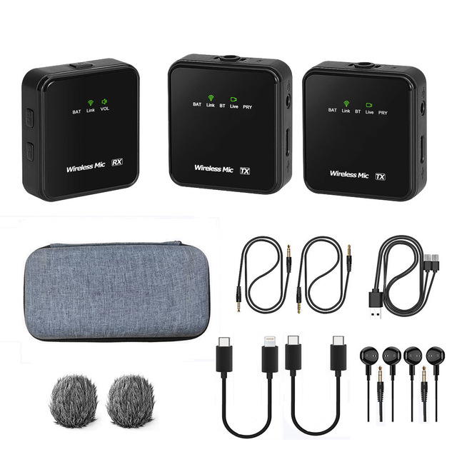 1to 2 Professional Condenser Wireless Lavalier Lapel Microphone for iPhone Camera Android