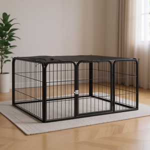 Corral para Perros de Acero, 39.4 x 39.4 x 19.7 Pulgadas, Valla para Mascotas de Estilo Moderno para Interiores, con Recubrimiento de Polvo Negro - Product Image 2