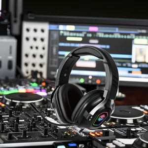 Tai nghe chơi game có dây RGB, chụp tai, tích hợp micro động, âm thanh vòm, độ trễ thấp, có thể uốn cong, pin dùng cho DJ, chất liệu kim loại & da - Product Image 5