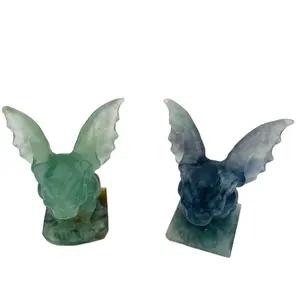 wholesale Europe Mythical Creatures Natural Fluorite Carved Gargoyle Craft Healing Fluorite