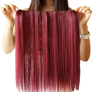 2022 Mode 42 Cm Synthetische Rood Wit Haar Straight Clip In Hair Extensions Cosplay Haarstukje Party Haar Voor Vrouwen