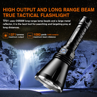 Lampe torche LED tactique rechargeable USB en alliage d'aluminium anodisé, étanche, 1000+ lumens, longue portée 1 km, ultra-lumineuse