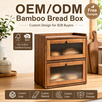 Boîte à pain en bois à double couche avec portes en acrylique cannelées, fermeture magnétique, grande capacité, boîte de rangement pour pain, organisateur de comptoir de cuisine