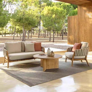 Juego de sofá de <span class=keywords><strong>teca</strong></span> para exteriores de Villa de estilo nórdico, sofá al aire libre de tela impermeable para Hotel, jardín, Patio, muebles - Product Image 5