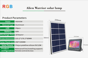 Projecteur solaire RGB Panneau solaire 60W 100W Super lumineux IP65 Projecteur solaire portable RGB pour extérieur pour <span class=keywords><strong>jardin</strong></span> - Product Image 2