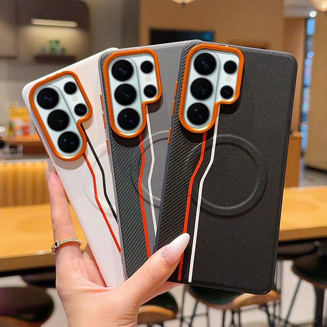 Luxury Magnetic Matte PU Leather Back Shockproof Case for Samsung Galaxy S24 S25 S26 Ultra / Plus / Edge Wireless Charging Cover
