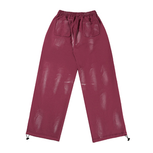 กางเกงวอร์มแนวสตรีทพร้อมเชือกซักสไตล์สตรีทสี<span class=keywords><strong>ไวน์</strong></span>แดงสำหรับผู้ชายโลโก้ตามสั่ง - Product Image 2