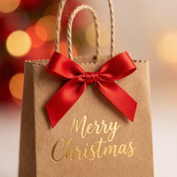 Sac en papier kraft personnalisé écologique pour Noël avec nœud en ruban, sac cadeau brun en gros, emballage de Noël, sac de shopping