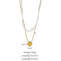 Valentijnsdag cadeau 18K verguld roestvrijstalen dubbel laag collier parel roestvrijstalen hart hanger dames sieraden