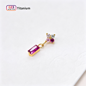 ASTM F136 Titanium CZ Flower Dangle Labret Stud Baguette Cut Crystal Pendant Flat Back <strong>Earrings</strong> Cartilage Helix Piercing Jewelry - Product Image 5