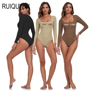 RUIQUWIN Venda Quente Novas Mulheres Sem Costura Slim-fit Yoga Manga Longa Dança Bodysuit Workout Esporte Macacões Respirável