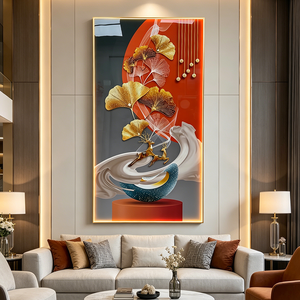 Arte de pared acrílico al por mayor con retroiluminación, marco dorado, marco abstracto, decoración del hogar, pintura tradicional de porcelana de cristal con LED. - Product Image 3