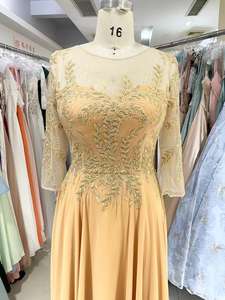 Maniche 3/4 oro lunghezza del pavimento una linea gonna Chiffon <span class=keywords><strong>sera</strong></span> di nozze taglie forti abiti da <span class=keywords><strong>madre</strong></span> della sposa con perline di cristallo - Product Image 4