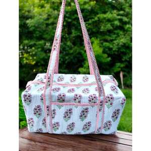 Handmade Cotton <b>Quilted</b> Duffle <b>Bag</b> Lightweight Durable Spacious Interior Stylish Block Print Perfect For Travel Gym Or Weekend - Product Image 1
