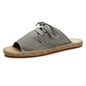 Femmes <span class=keywords><strong>corde</strong></span> de chanvre cousue <span class=keywords><strong>semelle</strong></span> en caoutchouc femmes plat doux toile tissu pantoufles chaussures en gros - Product Image 4