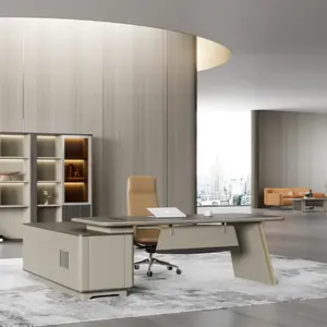 सरल आधुनिक बड़े कार्यालय डेस्क कंप्यूटर डेस्क और कुर्सी संयोजन काम के लिए सिंगल बॉस रिसेप्शन डेस्क