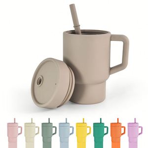 9oz Eco-friendly Leak Proof Silicone Handle Colorful Coffee <b>Travel</b> Reusable Foldable Drinking <b>Cup</b> with <b>Bamboo</b> Lids for Kids - Product Image 3